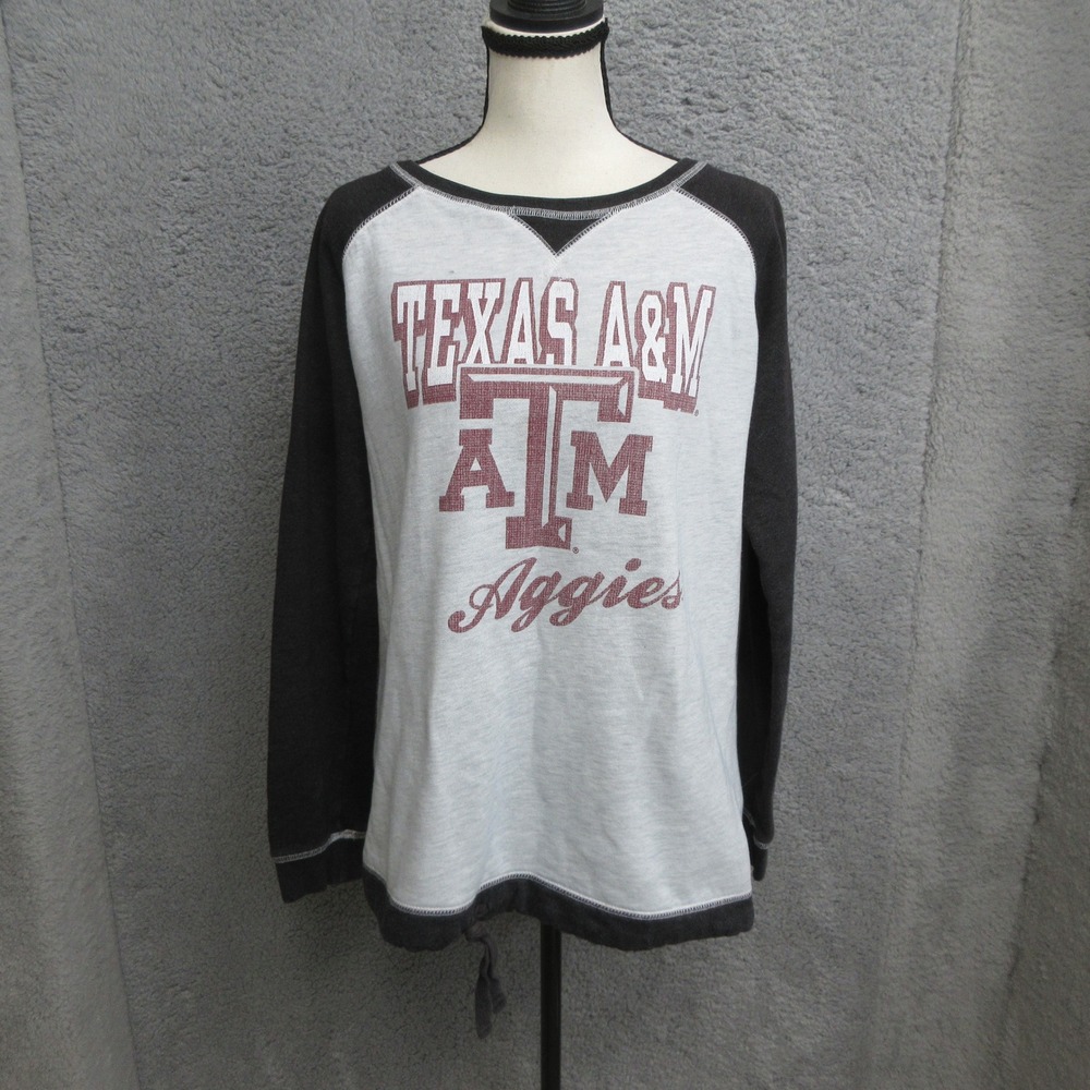 Vtg Texas A&M Aggies Shirt Women L Gray Raglan Gameday Prep Academia Collegiate